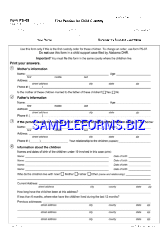 Alabama Child Custody Form pdf free